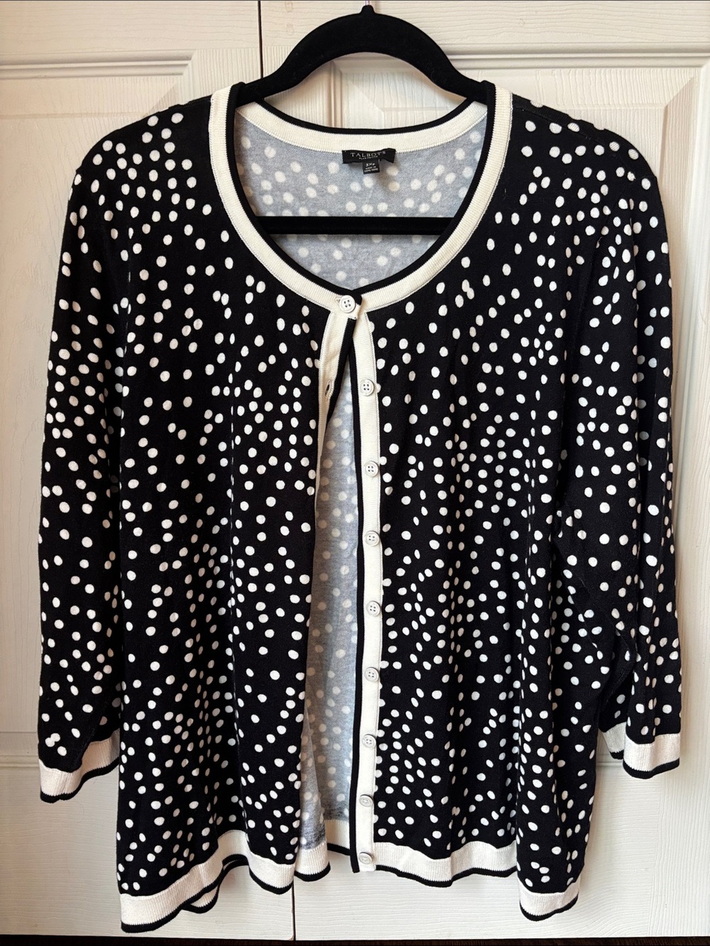 Talbots Black White Polka Dot Button 3/4 sleeve short sleeve Cardigan Women 3XLP